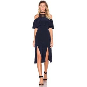 Silk Navy Blue off shoulder Cosette Dress with slits
